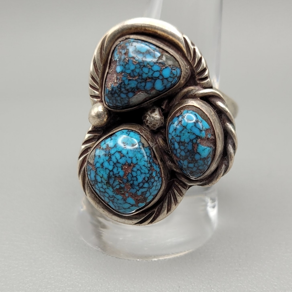 Signed T Southwestern Turquoise Sterling Ring size 10.5